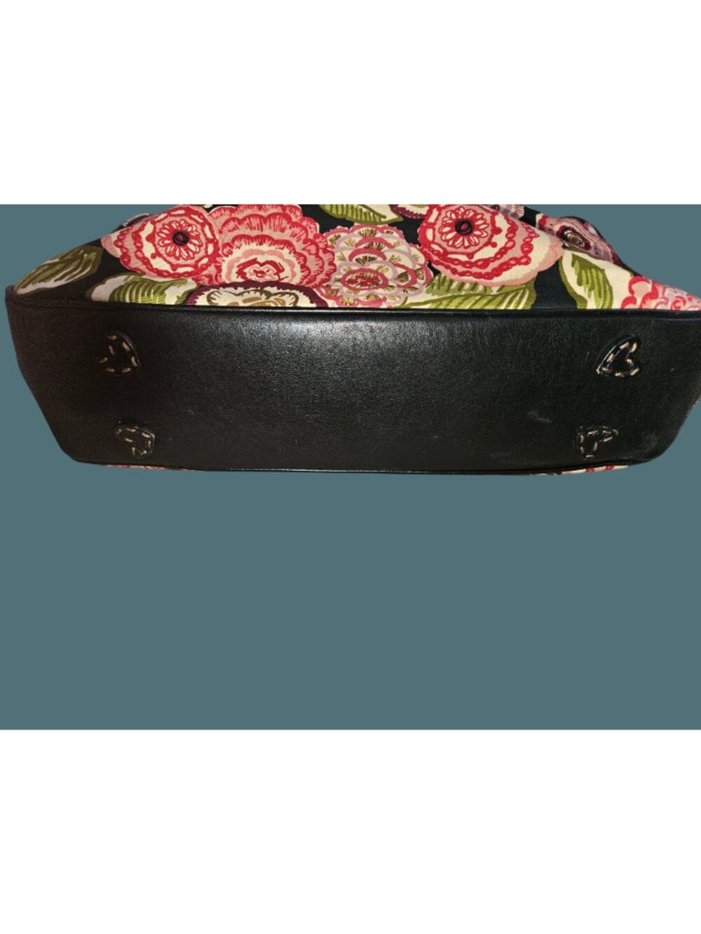 Brighton Canvas/Leather Colorful Floral Boho Hobo Stitched Tote Shoulder Bag - Picture 6 of 16